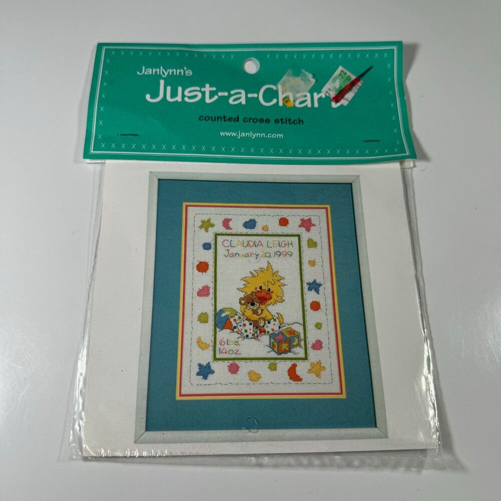 Janlynn's Just-A-Chart Counted Cross Stitch Kit Suzy's Zoo Birth Announcemen NWT